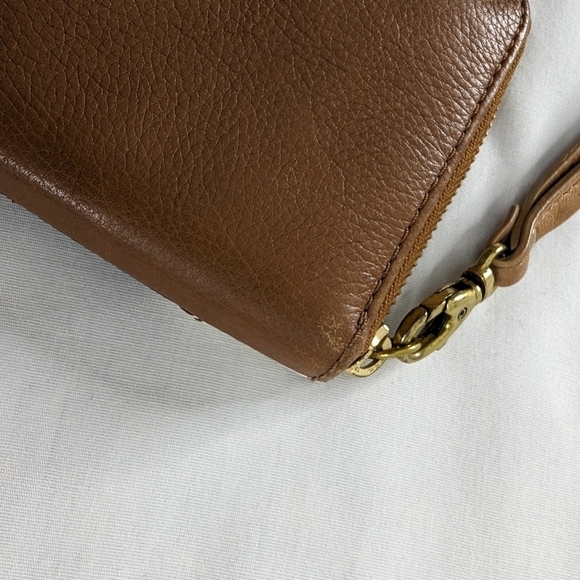 Fossil Leather Coral Black Tan Suede Zipper Closure Wristlet Wallet - Picture 4 of 6